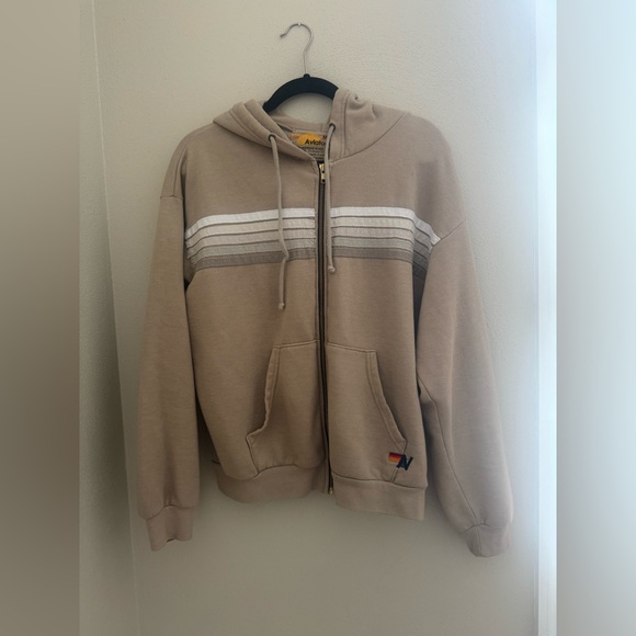 Aviator Nation Tan and White relaxed Zip Up Hoodie - Picture 2 of 6